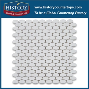 History Stone Premium Tiles Quanzhou Supply, New Pattern Natural Polished White Thassos Marble Ellipse Oval Pattern Mosaic for Kitchen Backsplash, Wall Cladding, Subway Floor, Murals & Flooring Mosaic