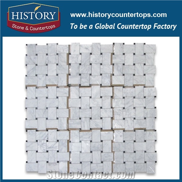 History Stone Professional China Shandong Supplier, High Quality Honed Carrara White Marble Large Basket Weave with Black Dots Mosaic Tile for Sale, House Decorative Wall & Flooring Mosaic