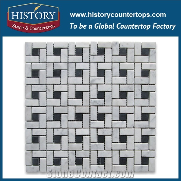 History Stone Professional Craftsmanship Shandong Supplier, High Quality Honed Carrara White Targeted Pinwheel with Black Dots Marble Mosaic Tile for Sale, House Decorative Wall & Flooring Mosaic