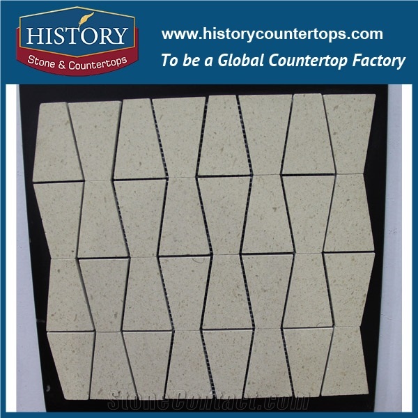 History Stone Professional Fujian Factory High Standard Cheap Price, Spanish Cream Marfil Natural Honed Marble Trapezoid Pattern Mosaic Medallions Flooring Tiles, Decorative Interior Wall Mosaic