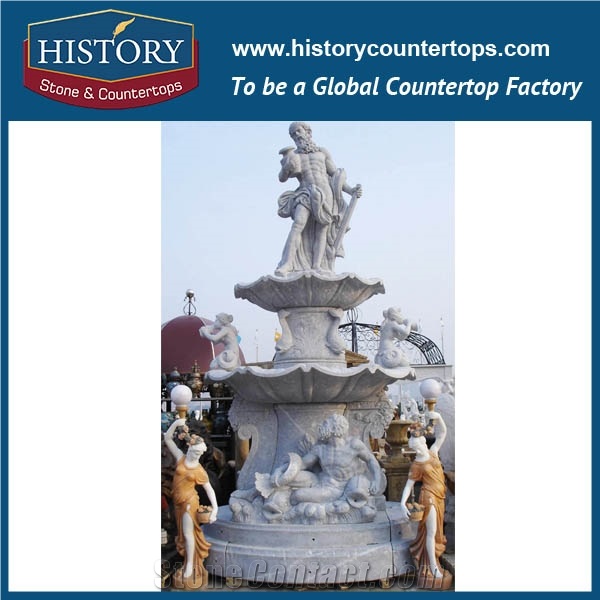 History Stone Qualified Fountain by Shandong Factory, Natural Grey Granite Handwork Fountain with Red Base and Pool for Garden, Park, Square, Villa, Decorative Stone Fountain