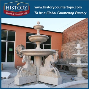 History Stone Qualified Fountain by Shandong Factory, Yellow Granite Handwork Three Layers Fountain with Disk Base for Garden, Park, Square, Villa, Decorative Stone Fountain