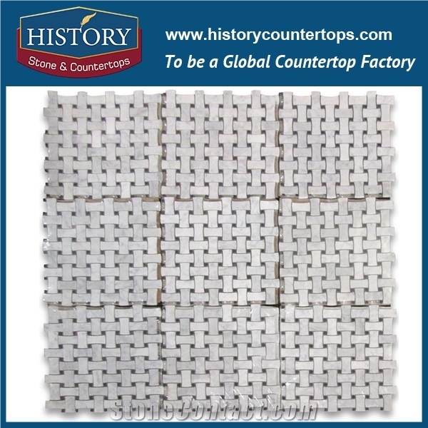 History Stone Qualified Fujian Supplier Best Style Hot Selling, Natural Honed Carrara White Marble Large Basket Weave with Grey Dots Mosaic Tiles for Kitchen Backsplash and Tv Background Wall
