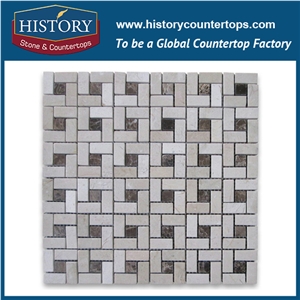 History Stone Qualified Products Classical Items, Natural Polished White Venato Carrara Target Pinwheel Pattern with Black Dots Mosaic Tiles for Bathroom Wall Cladding and Swimming Pool Decoration
