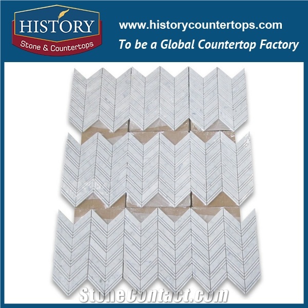 History Stone Qualified Quanzhou Manufacturer, Natural Honed Carrara White Marble Natural Stone 1×4 Chevron Pattern Mosaic Tiles for Sale, House Decorative Wall & Flooring Mosaic