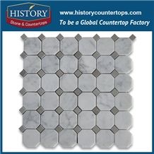 History Stone Qualified Quanzhou Manufacturer Reasonable Price, Polished Bianco Carrara White Marble 2 Inches Octagon with Grey Dots Mosaic Tile for Kitchen, Flooring & Wall Mosaic