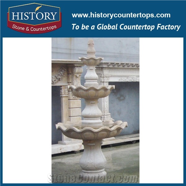 History Stone Qualified Selected Material Fountain by Shandong Supplier, Natural Yellow Granite Handwork Small Size Tiered Fountain for Garden, Park, Square, Villa, Decorative Stone Fountain