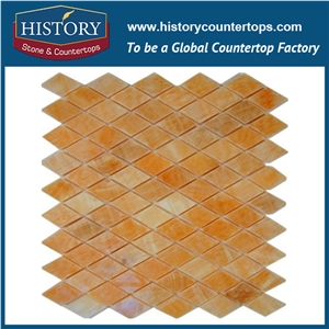 History Stone Qualified Shandong Supplier Competitive Price Wholesale, Honey Onxy Rhombus Diamond Shaped Mosaic Tile, for Bathroom Wall and House Decoration, Floor & Mural Mosaic