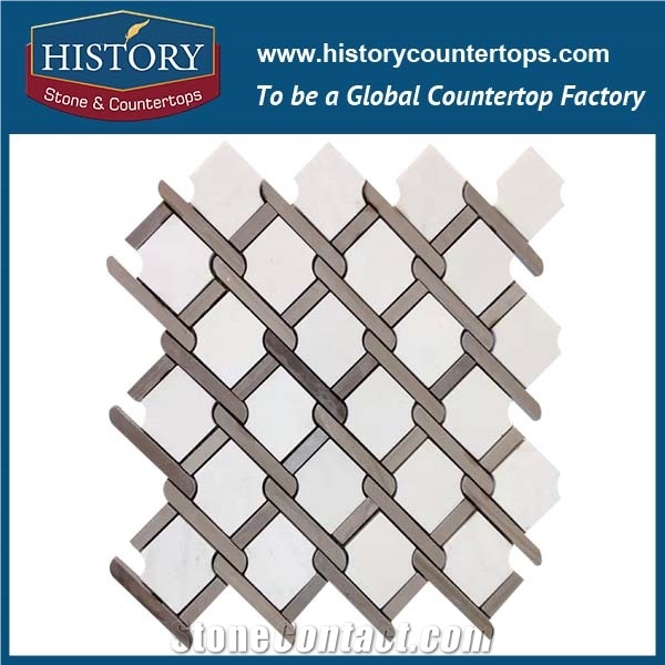 History Stone Qualified Shangdong Supplier Competitive Price, Hot Selling Dark Emperador and Brown Marble Tile Fretwork Interlock Pattern Mosaic Tiles, Flooring & Wall Natural Marble Mosaic