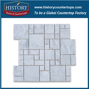 History Stone Qualified Xiamen Producer, Novel Design High Quality Honed Carrara White Mini Versailles Pattern Mosaic Tiles for Living Room, Ktv, Bedroom, Hotel, Decorative Flooring Marble Mosaic