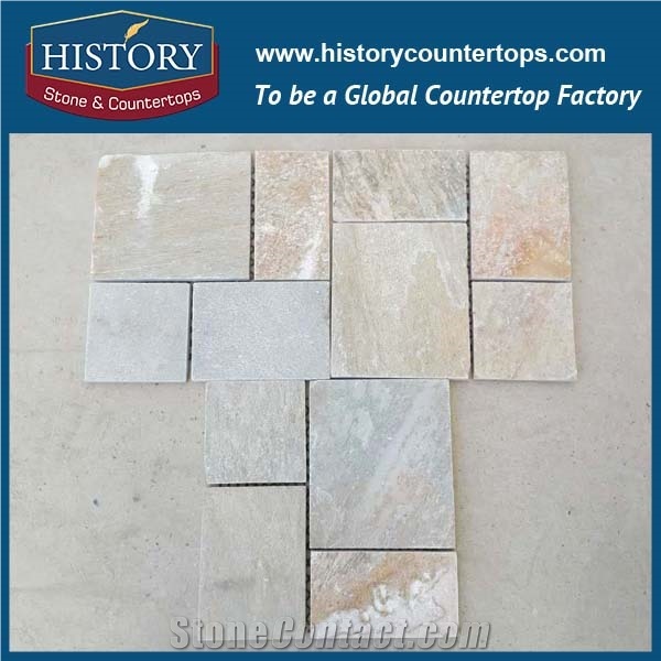 History Stone Qualified Xiamen Producer, Novel Design White Slate Linear Strips Mosaic for Kitchen Backsplash and Tv Background Wall, Decorative Mixed Color Stone Flooring Mosaic Tile