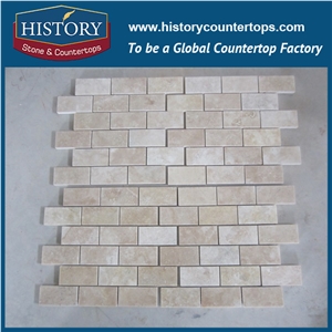 History Stone Quality Assured World-Wide Renown with Factory Price, Beautiful Design Cream Marfil Sp Marble Strip Mosaic for Kitchen Backsplash and Tv Background Wall, Mosaic Tile