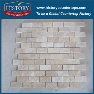History Stone Quality Assured World-Wide Renown with Factory Price, Beautiful Design Cream Marfil Sp Marble Strip Mosaic for Kitchen Backsplash and Tv Background Wall, Mosaic Tile