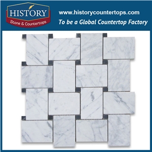 History Stone Quanzhou Manufacturer High Quality, Natural Honed Bianco Carrara Marble Basket Weave with Emperador Dots 1×2 Mosaic Wall Tile for Bathroom, Kitchen, Corridor and Fireplace Decoration