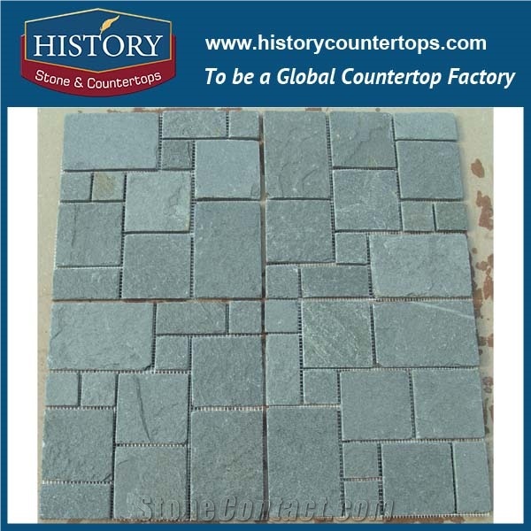 History Stone Quanzhou Manufacturer, Reasonable Price Green Slate Irregular Square Mosaic Pattern for Living Room, Ktv, Bedroom, Hotel Decoration, Decorative Flooring Stone Mosaic Tile