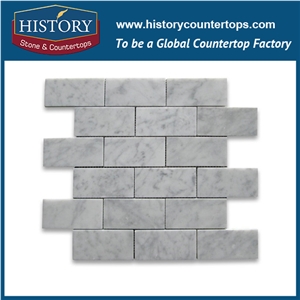 History Stone Quanzhou Manufacturer Reasonable Price Quick Delivery, New Design Tumbled Bianco Carrara Medium Size Brick Strip Mosaic Tiles, Decorative Flooring and Mural Marble Mosaic