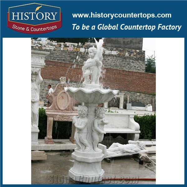History Stone Quanzhou Shuitou Complete in Specifications, Natural Highly Polished Beige Marble Petaling Carved Pedestal Two Layers Garden Water Fountain, Decorative Water Fountain