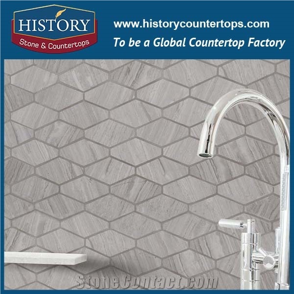 History Stone Quanzhou Shuitou Manufacturer High Quality, Natural Grey Limestone Hexagon Shaped Mosaic Wall Tile for Bathroom, Kitchen, Balcony, Corridor and Fireplace Decoration, Stone Mosaic