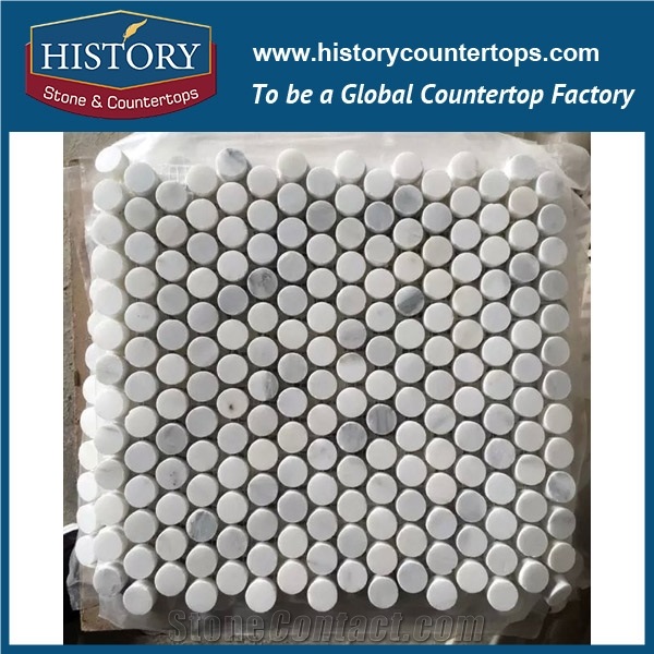 History Stone Quanzhou Shuitou Manufacturer, Natural Polished Bianco Carrara Oblong Mosaic for Bathroom Wall Cladding and Swimming Pool , Floor & Mural White Marble Stone Mosaic Tile