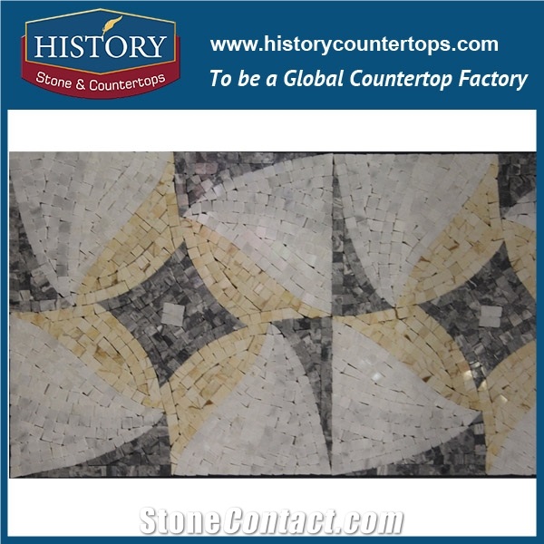 History Stone Quanzhou Shuitou Manufacturer, Natural White and Nero Marguia Mosaic Medallions Pattern for Bathroom Wall Cladding and Swimming Pool , Floor & Wall Mixed Color Mosaic