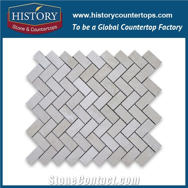 History Stone Reasonable Price Quanzhou Factory Modern Design, Polished Cream Marfil Beige Marble 1×2 Herringbone Mosaic Tiles for Kitchen, Tv Background Wall Cladding, Decorative Floor Mosaic