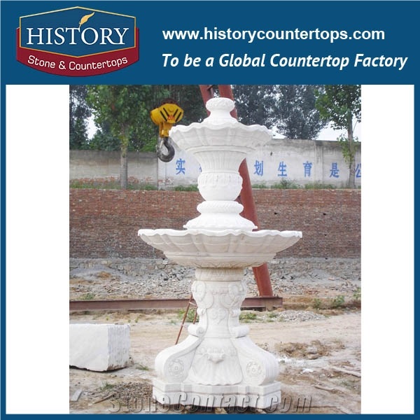 History Stone Refined Fountain by Shandong Factory, White Marble Handwork Small Fountain with Carved Mermaid and Nude Child for Garden, Park, Square, Villa, Decorative Stone Fountain