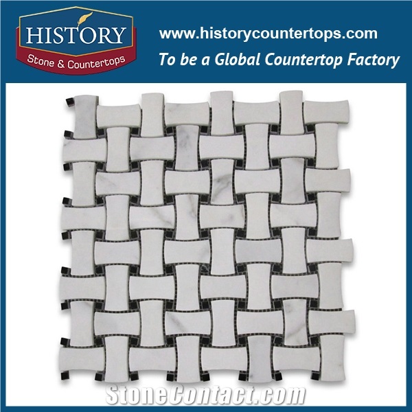 History Stone Reliable Brand Quanzhou Supplier Perfect Products, Natural Honed Bianco Carrara Marble Basket Weave with Black Dots Dog-Bone Wicker Mosaic Tiles, Home Flooring & Wall Mosaic