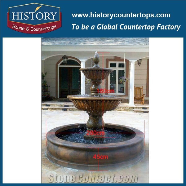 History Stone Reliable Reputation Quanzhou Fountain Wide Selection, Natural Yellow Granite Handmade Ring Floral Pedestal Three Tiers Water Fountain for Garden, Park, Villa, Decorative Stone Fountain