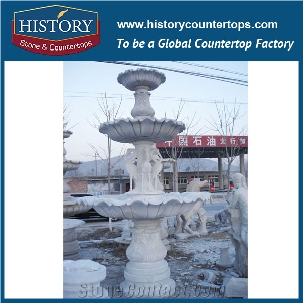 History Stone Reputable Producer China Quanzhou Factory, White Marble Disk-Annulus Pattern Layers Fountain with Carved Soldiers and Horses, Stone Fountain Ornament