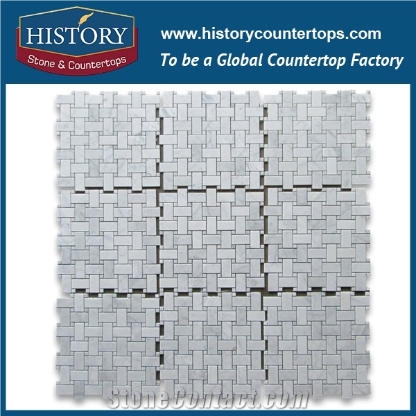 History Stone Reputed Brand Shandong Manufacturer, Natural Polished Spain Cream Marfil 1×2 Basket Weave with Black Dots Home Decorative Mosaic Tiles, Flooring and Wall Beige Marble Mosaic