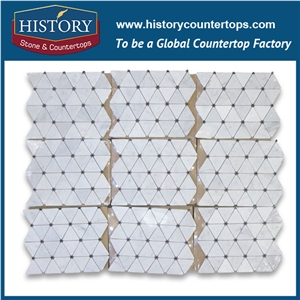 History Stone Reputed Quanzhou Shuitou Manufacturer High Quality Classical Honed Carrara White 2.75 Inches Triangle Pattern with Black Round Dots Mosaic, Floor and Wall Marble Mosaic Tiles