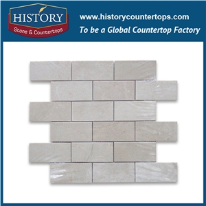 History Stone Reputed Quanzhou Shuitou Manufacturer High Quality, Polished Cream Marfil Beige Marble Rectangular Strips Mixed Brick Mosaic Hall Floor Tiles Patterns, Flooring & Mural Mosaic