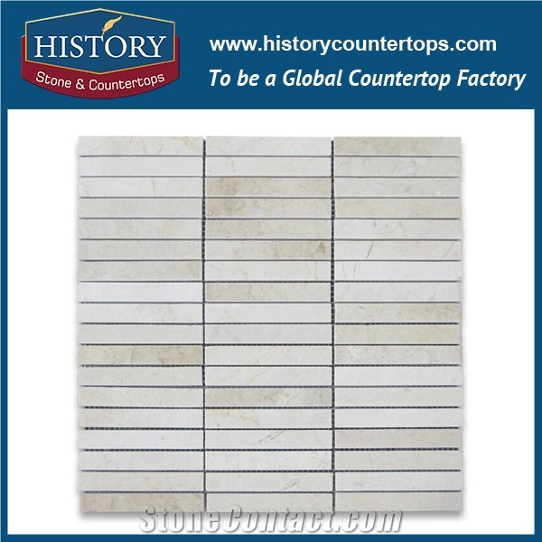 History Stone Reputed Quanzhou Shuitou Manufacturer High Quality, Polished Cream Marfil Beige Marble Rectangular Strips Mixed Brick Mosaic Hall Floor Tiles Patterns, Flooring & Mural Mosaic