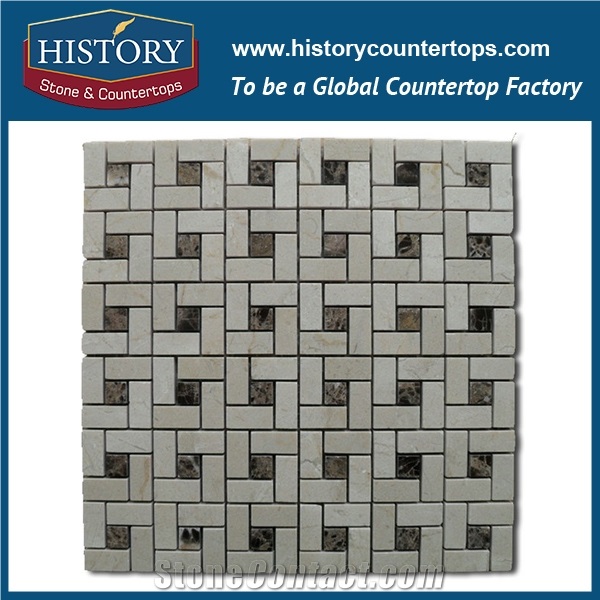 History Stone Reputed Shandong Factory High Quality, Classical Natural Honed Calacatta Gold Marble 1×2 Basket Weave with Black Dots Mosaic, Decorative Interior Flooring and Wall Mosaic Tiles