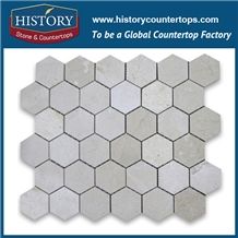 History Stone Royal Luxury Home Decoration, Polished Spain Cream Marfil 2 Inches Hexagon Beige Marble Mosaic Tiles for Kitchen Backsplash and Tv Background Wall, Decorative Flooring Mosaic
