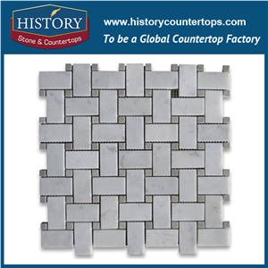 History Stone Shandong Factory Competitive Price, Polished Carrara Marble Basket Weave with Grey Dots 1×2 Mosaic Tiles for Kitchen Backsplash and Tv Background Wall, Decorative Flooring Mosaic
