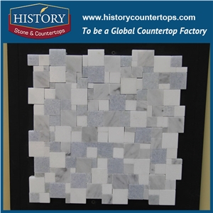 History Stone Shuitou Factory with Competitive Price Fine Quality, Jade White Highly Polished Marble Irregular Arranged Bathroom Non-Slip Mosaic Tile, Exterior and Inlay Flooring Mosaic