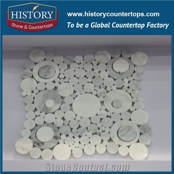 History Stone Top Quality Fast Delivery China Products, Bianco Carrara and Grey Random Round Pattern Mosaic Tile for Tv Background Wall, Corridor, Balcony Decoration, White Marble Mosaic