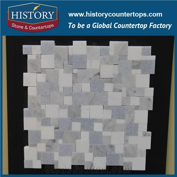 History Stone Top Quality Fast Delivery China Products, Bianco Carrara and Grey Random Round Pattern Mosaic Tile for Tv Background Wall, Corridor, Balcony Decoration, White Marble Mosaic