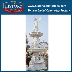 History Stone Well-Known Fujian Factory Fountain, Qualified White Marble New Designs Three Tiered Cut-To-Size Angels Fountain for Park Decoration, Decorative Exterior Stone Fountain
