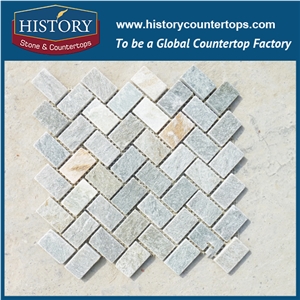 History Stone Wholesale New Prefab Light Green Homes Square Slate Mosaic Waved Pattern for Interior Wall Decorating,