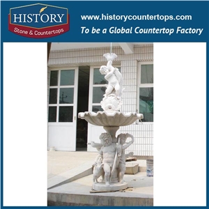 History Stone World Class Fujian Produced Fountain, Qualified White Marble New Designs Cut-To-Size Cherubs Playing Fountain for Park Decoration, Decorative Exterior Stone Fountain