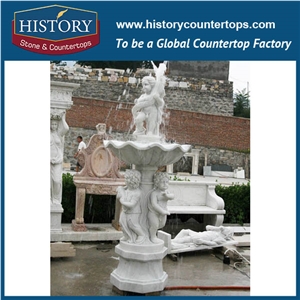 History Stone World Class Novel Design China Produced Fountain, White Marble Boys Holding Fished Fountain for Villa Decoration with Low Price, Stone Sculptured Water Fountain
