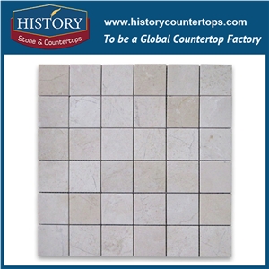 History Stone World Class Shandong Supplier Best Seller, Natural Highly Polished Spain Cream Marfil Beige Marble 2×2 Square Pattern Mosaic Tiles for Interior Decoration, Flooring & Wall Mosaic