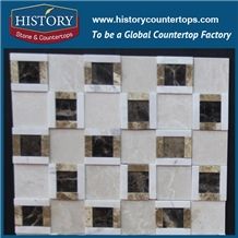 History Stone Xiamen Manufacturer Fine Quality, Spanish Cream Marfil, Dark and Light Emperador 3 D Square Mosaic Pattern for Bathroom Wall Cladding, Mixed Color Marble Stone Mosaic Tiles