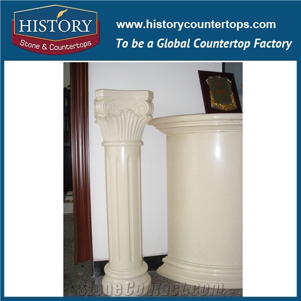History Stones Antique Decor Column Natural Hand Carved Galala Beige Marble Home Decoration Marble Pillars with Figure Pedestal Decorative Columns