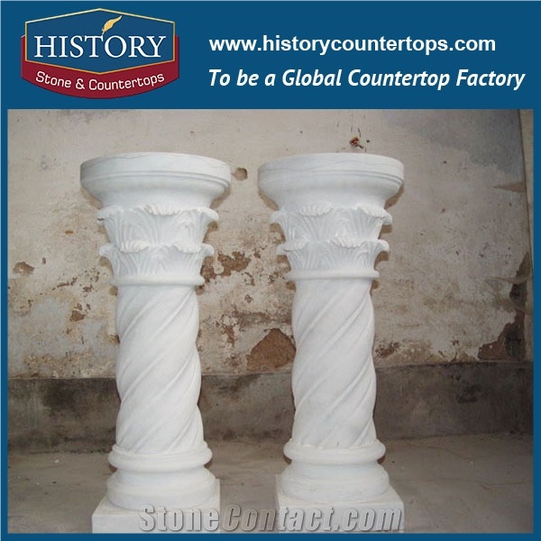 History Stones Architectural Natural Stone Marble Pure White Delicate Helicoidal Shaping Column Garden Flowerpot Bases Outdoor Decoration Pillars