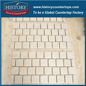 History Stones Beautiful Decorative Natural Chinese Paver Pearl Cream Yellow Flamed G682 Granite Paving, Garden Stepping Floors, Rain Drainage Flooring, Exterior Floor Paver Cobble Sheet & Pavers