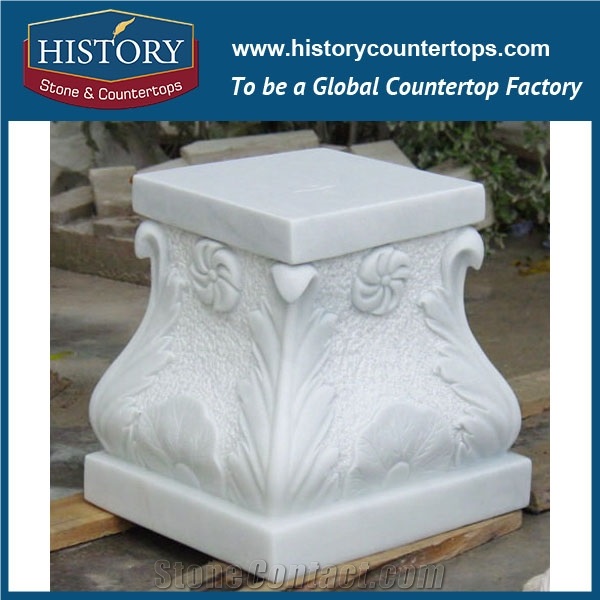 History Stones China Factory Suppliers Marble Stone Pure White Simple Hollow Antique Round Pillars Design Garden Flowerpot Bases Building Pillar