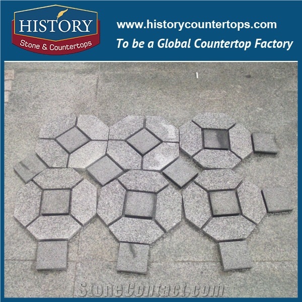 History Stones China Full Connect Style Different Dimensions Hexagon & Square Shape Light Grey Granite G603 Stone Easy Paver Outside Decorative Garden Road Mesh Back Paving Cobble Sheet & Pavers